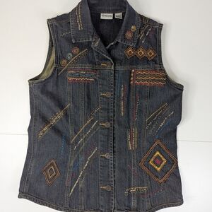 Chico's Embellished Dark Blue Embroidered‎ Vest